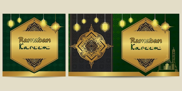 Groene gouden islamitische achtergrond met moskee-ornamenten voor eid-momenten premium vector