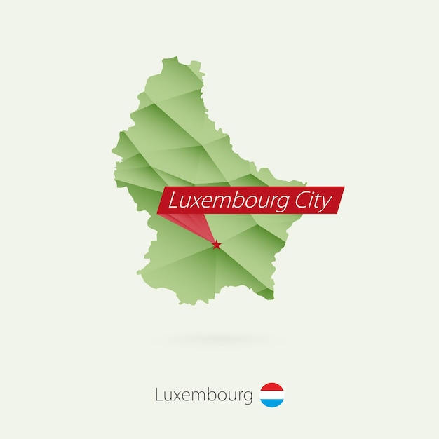 Groene gradiënt laag poly kaart van Luxemburg met hoofdstad Luxemburg Stad