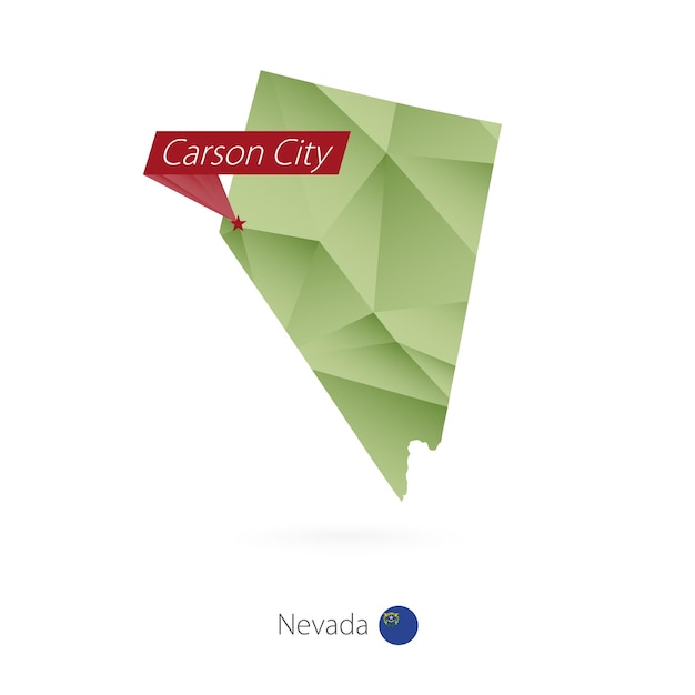 Groene gradiënt laag poly kaart van Nevada met hoofdstad Carson City