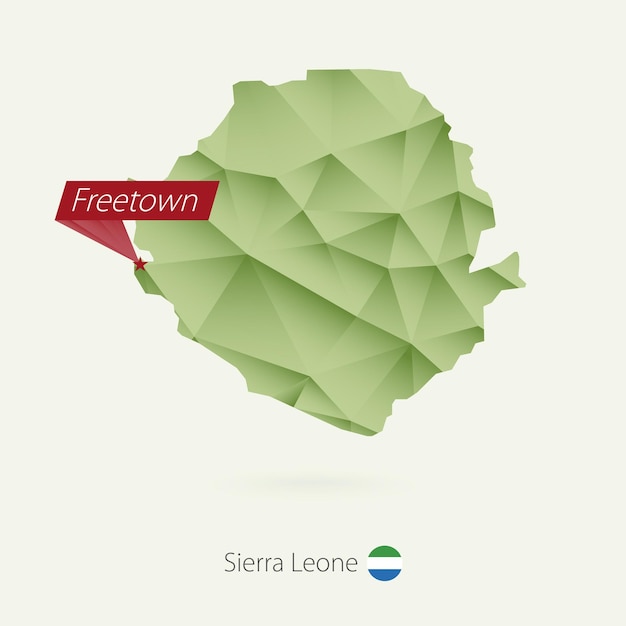 Groene gradiënt laag poly kaart van Sierra Leone met hoofdstad Freetown