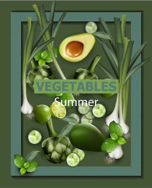 Groene groentenillustratie met avocado