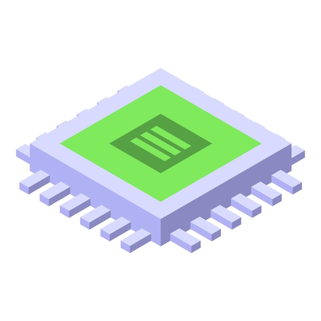 Groene isometrische illustratie van de CPU-chip met contacten
