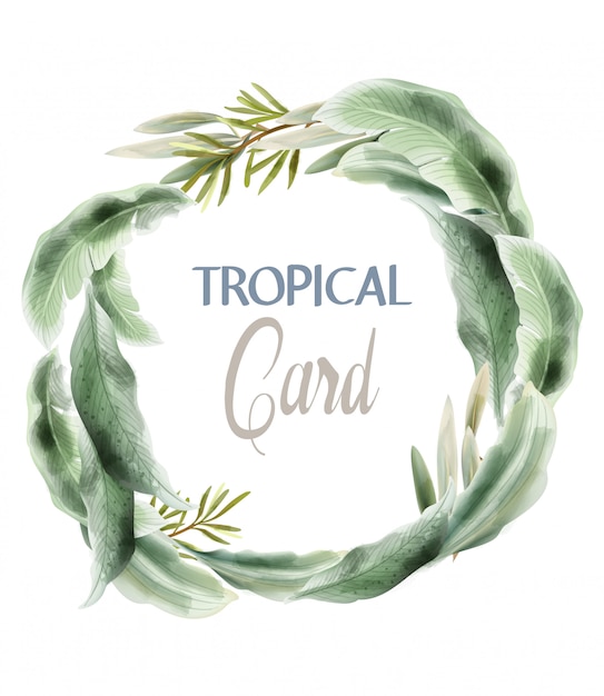 Groene kaart laat aquarel. Zomer rond tropische botanische posters