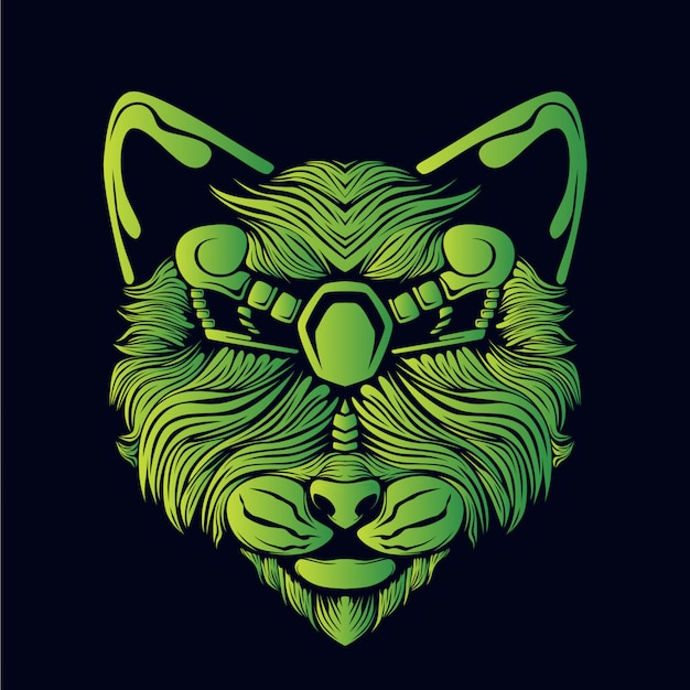 Groene kat hoofd illustratie