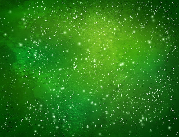 Groene kerst aquarel grunge achtergrond met sneeuw en licht sparkles.