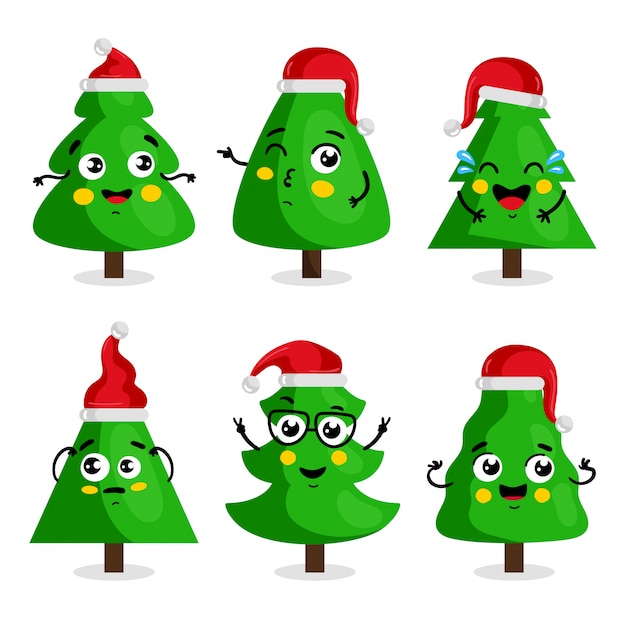 Groene kerstboom stripfiguur, kawaii stijl