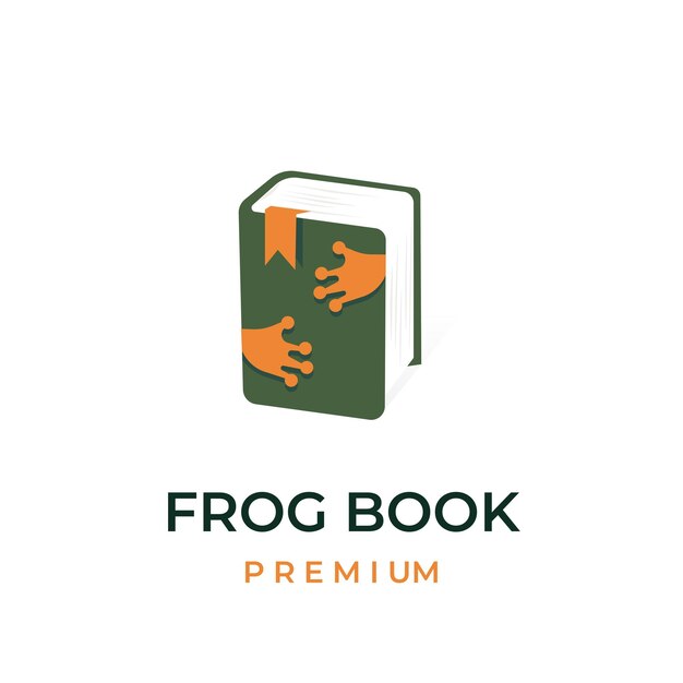 Groene kikker boek uniek vector illustratie logo