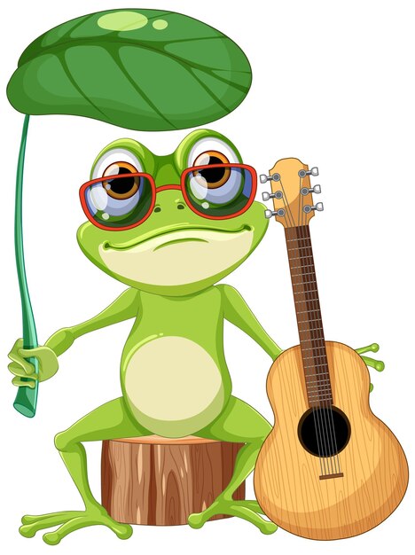 Vector groene kikker spelen gitaar vector