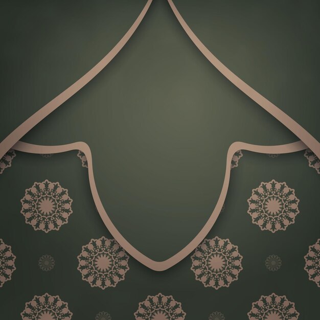 Groene kleur folder sjabloon met vintage bruin ornament voor uw ontwerp.
