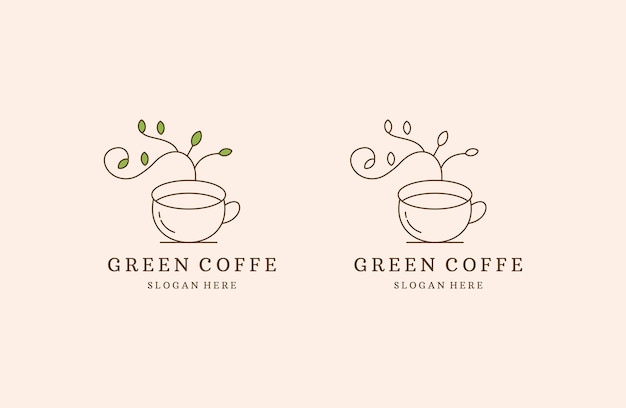 Groene koffie Logo Template Design Vector Embleem Design Concepticon