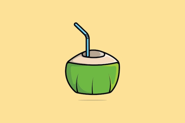 Groene Kokos Vruchten Met Stro Vectorillustratie Voedsel Objecten Pictogram Concept