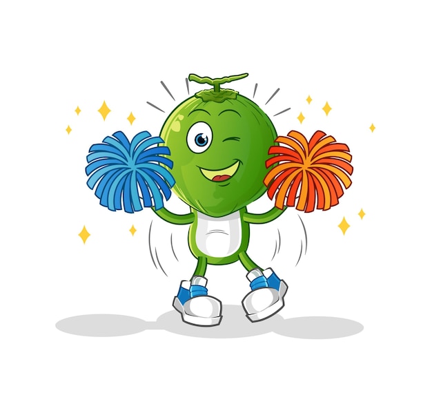 Groene kokosnoot hoofd cartoon cheerleader. cartoon mascotte vector