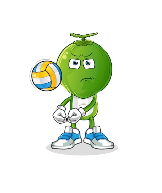 Groene kokosnoot hoofd cartoon spelen volleybal mascotte cartoon vector