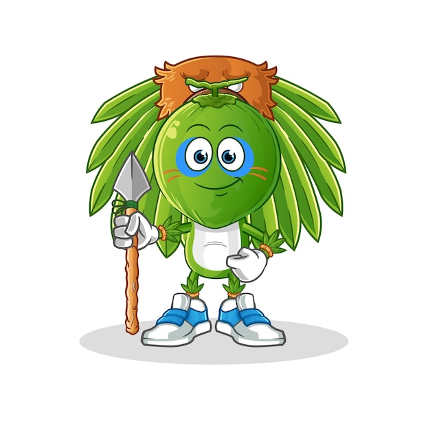 Groene kokosnoot hoofd cartoon tribal man mascotte. cartoon vector