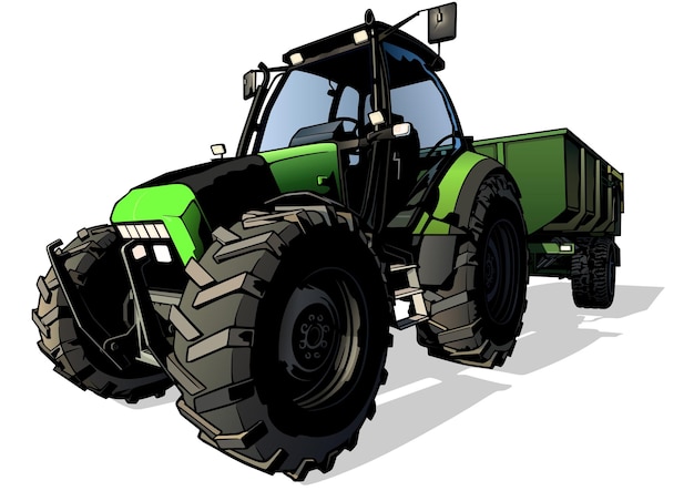 Groene landbouwtractor met aanhanger