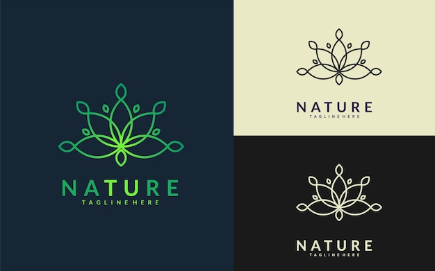 Groene lineaire lotus logo ontwerp natuur logo ontwerp vector afbeelding