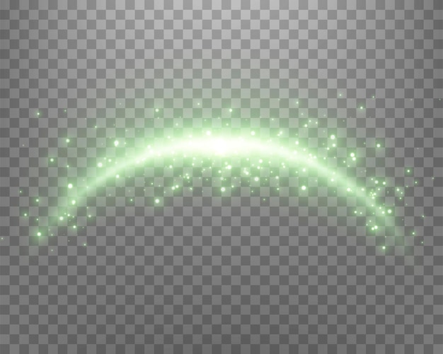 Groene magische boog met gloeiende deeltjes zonlicht lens flare Neon realistische energie flare boog Abstract licht effect op een transparante achtergrond Vector illustratie