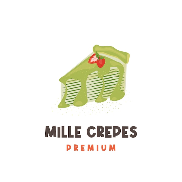 Groene Matcha Gearomatiseerde Mille Crepes Vector Illustratie Logo Met Gesmolten Room