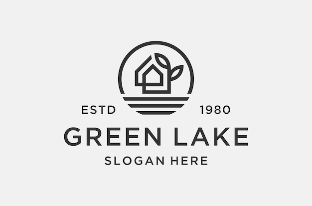 Groene meer logo-ontwerpinspiratie voor onroerend goed.