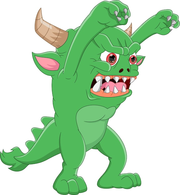 groene monster cartoon op witte achtergrond