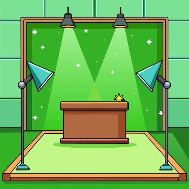 groene muur studio achtergrond met podium spotlight vector illustratie