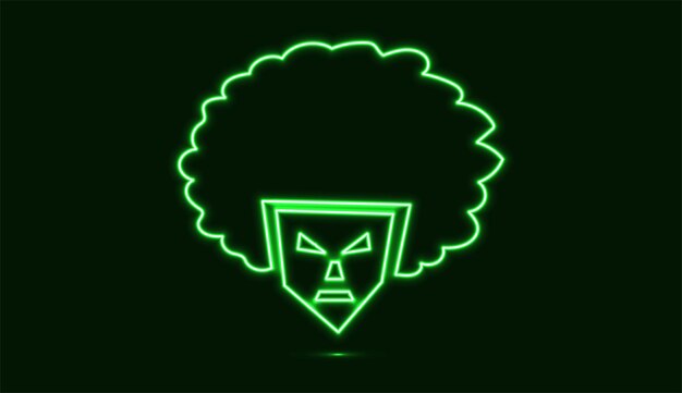 Groene neon stripfiguur gezicht geïsoleerd op donkere achtergrond