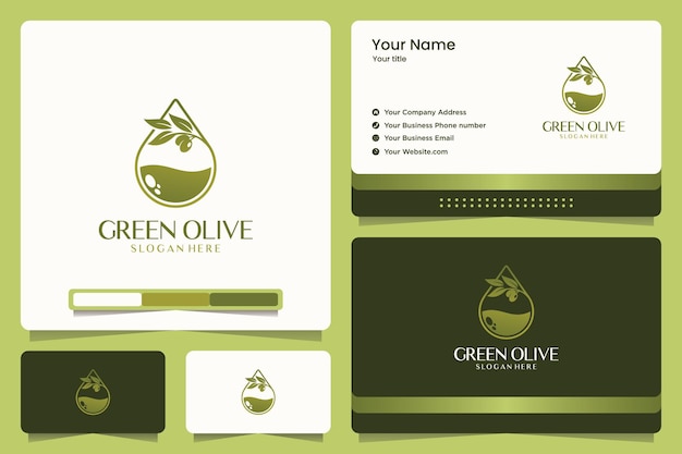 Groene olijf logo-ontwerp en visitekaartje