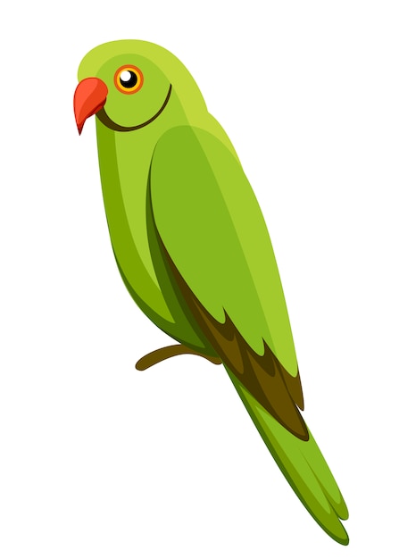 Vector groene papegaaivogel. papegaai op takaffiches, kinderboeken ter illustratie. tropische vogel cartoon stijl. geïsoleerd op witte achtergrond.