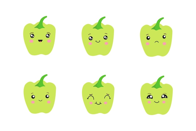 Groene paprika met kawaii-ogen. vector illustratie