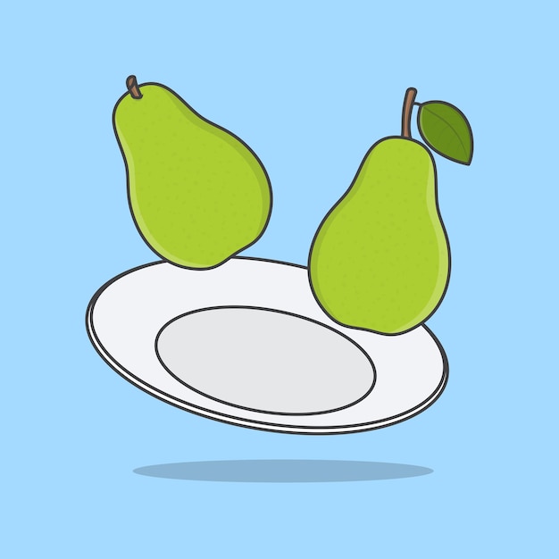 Groene peer fruit op een bord Cartoon vectorillustratie Peer fruit platte pictogram overzicht