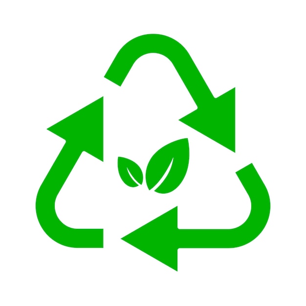 Vector groene pijlen recyclen met groene bladeren, eco symbool vectorillustratie geïsoleerd op een witte achtergrond.