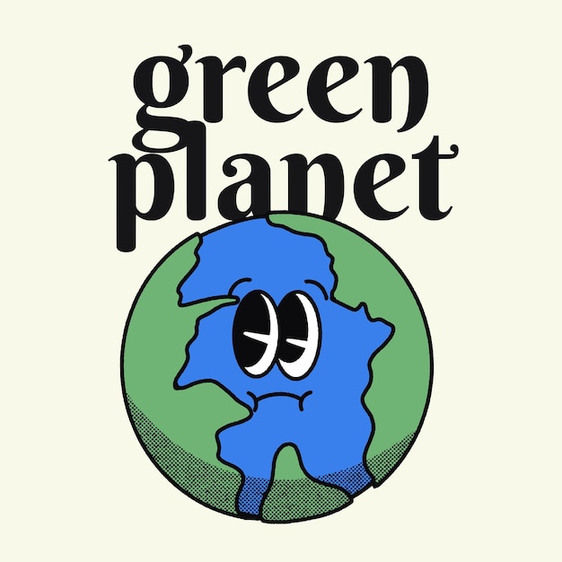 Groene planeet met wereld hip karakterontwerp