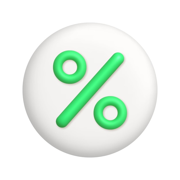 Groene procentteken op witte knop. business en wetenschap icoon. 3D-realistisch vectorontwerpelement