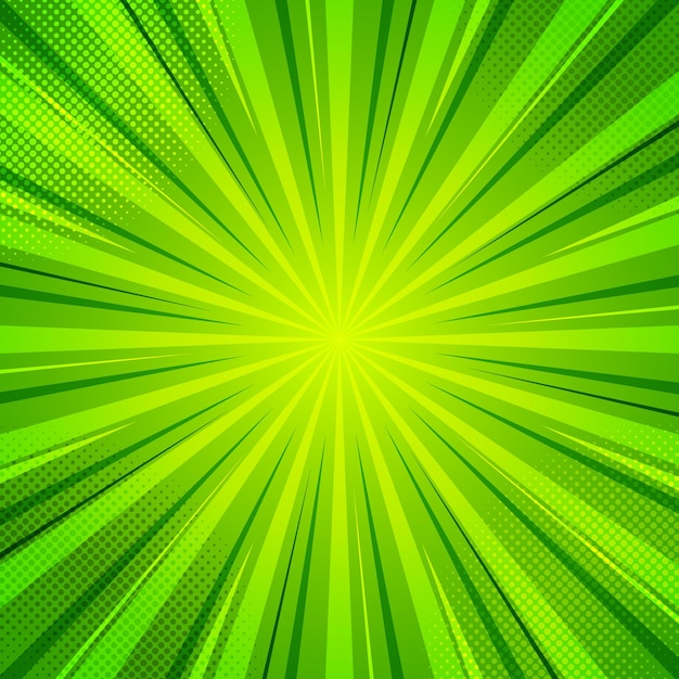 Groene radiale strepen pop art komische achtergrond