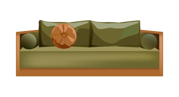 Vector groene sofa platte vectorillustratie moderne stof bank met kussen en armleuningen