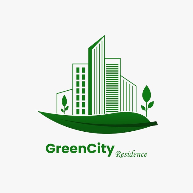 Groene stad gebouw embleemontwerp sjabloon