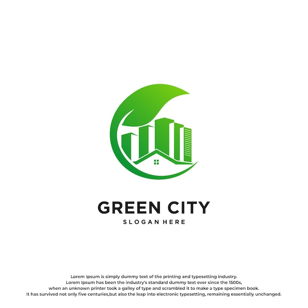 Groene stad onroerend goed logo ontwerp.