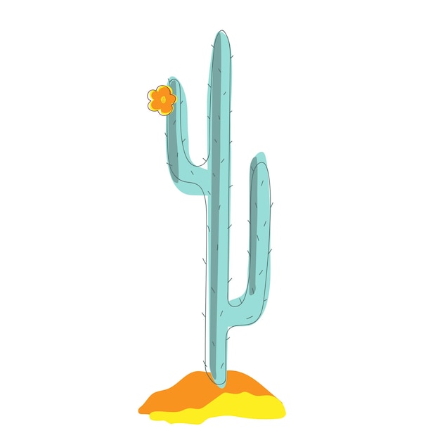 Groene succulent met oranje bloem op een witte achtergrond Vectorcactus getekend met eenvoudige lijnen