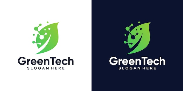 Vector groene tech logo ontwerp sjabloon blad met digitale data technologie ontwerp grafische vectorillustratie symboolpictogram creatief