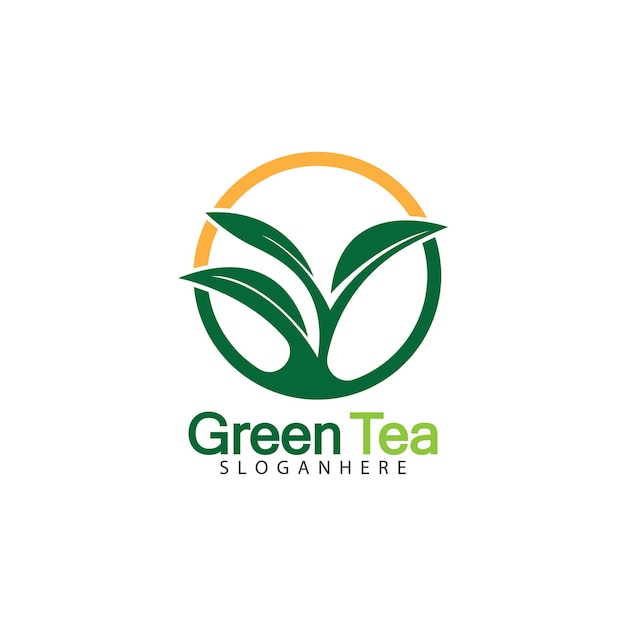 Groene thee blad logo vector pictogram illustratie ontwerp geïsoleerd op een witte achtergrond-vector afbeelding