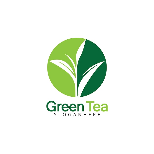 Groene thee blad logo vector pictogram illustratie ontwerp geïsoleerd op een witte achtergrond-vector afbeelding