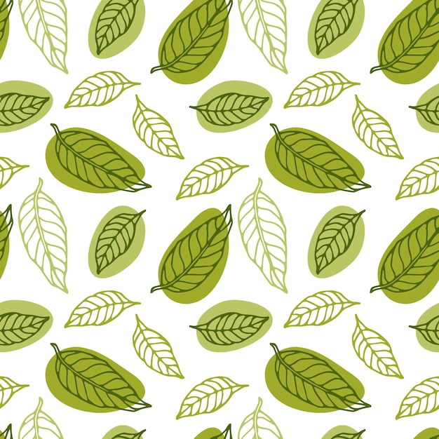 Groene thee bladeren naadloze patroon Hand getrokken bladeren schets Floral achtergrond voor warme of ijsthee