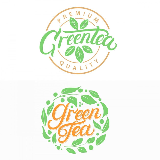 Groene thee handgeschreven letters logo's