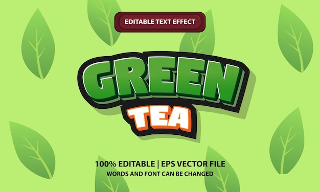 Groene thee teksteffect. Ontwerp belettering. Bewerkbare teksteffecten - EPS-bestand