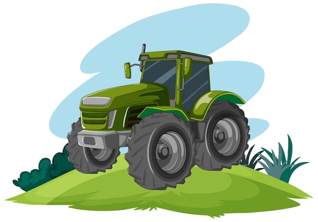 Groene tractor op een heuvel