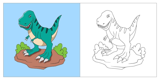 Groene tyrannosaurus of trex kleurboek voor kinderen 2d cartoon-stijl