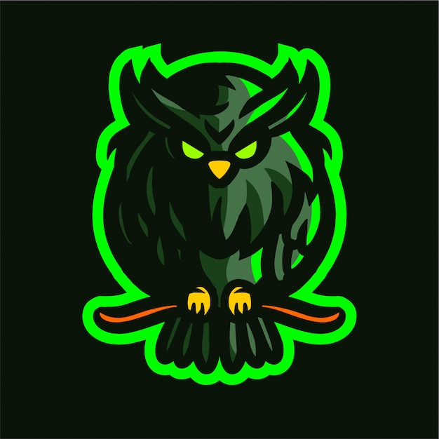 Groene uil mascotte gaming logo