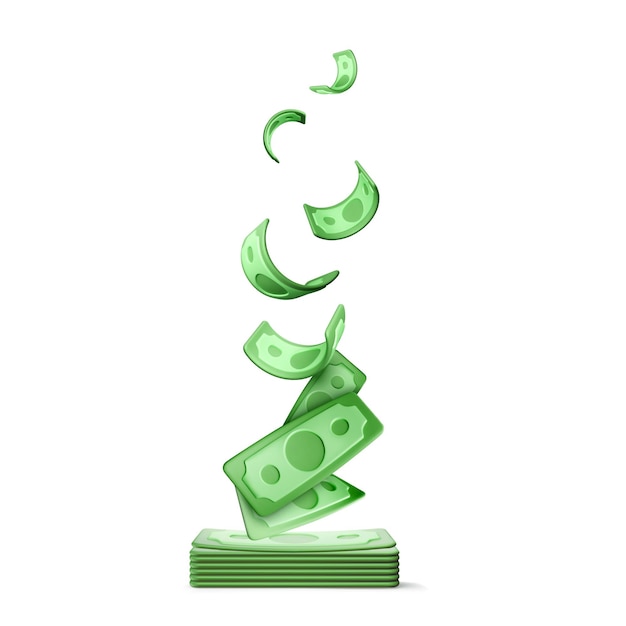 Groene Usa papiergeld Vallende gedraaide geld 3D-dollar geïsoleerd op een witte achtergrond Realistisch geld bedrijfsconcept Rijkdom en succes symbool vectorillustratie