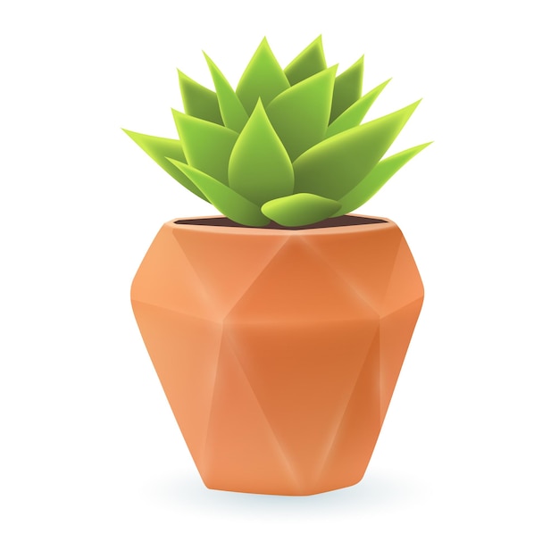 Groene vetplant in beige bloempot 3d illustratie