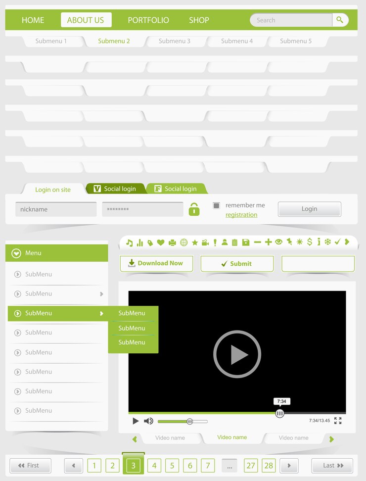 Groene web design elementen set